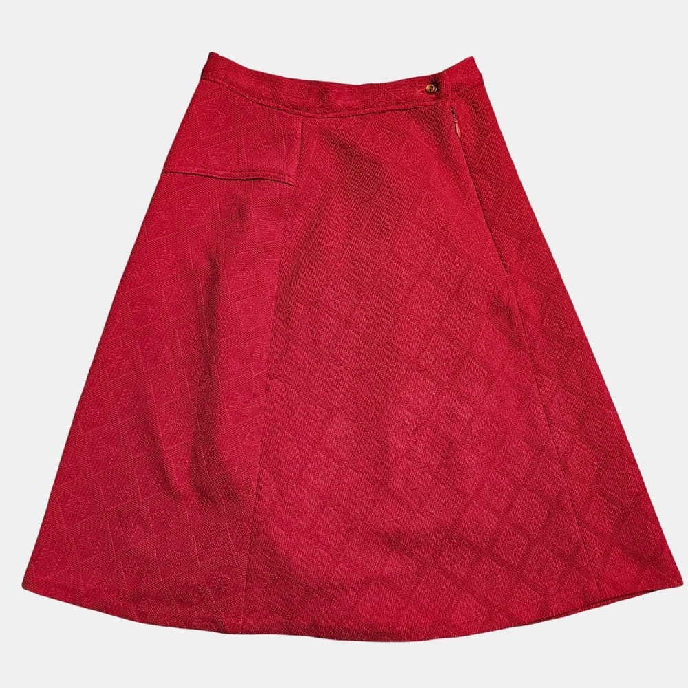 Vintage Diamond Texture Jacquard A-Line Midi Skirt 24 Office Career Mod Retro